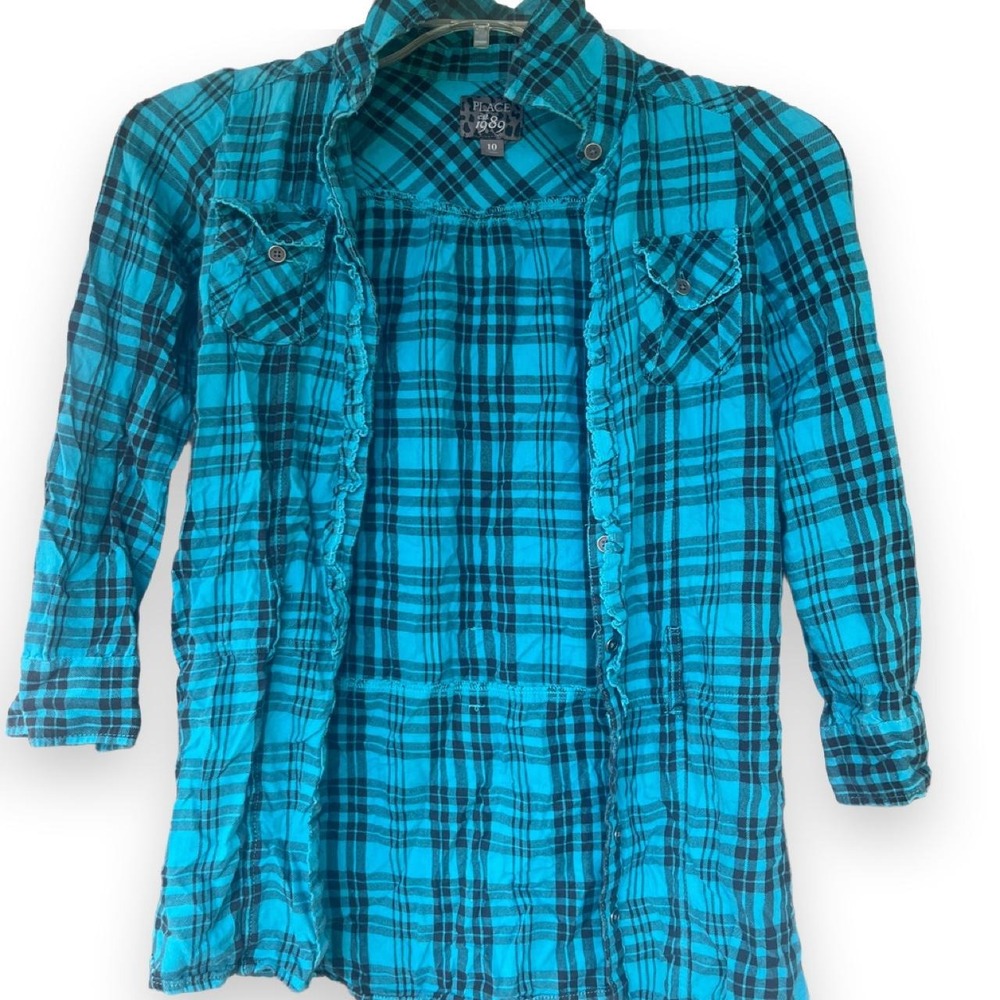 blue and black plaid shirt